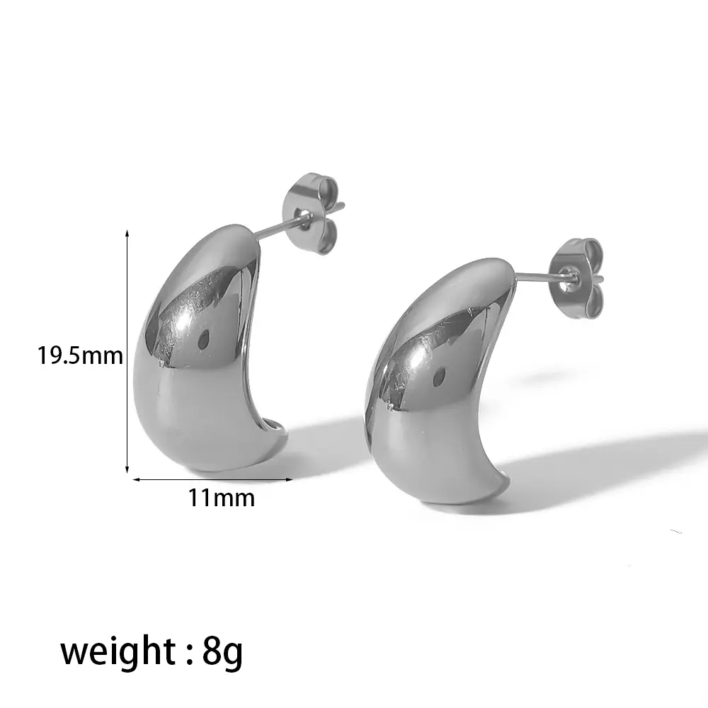 1 Pair Simple Classic Style Lightweight Droplet C Shape Stainless Steel 18K Gold Plated Women's Stud Earrings h5 Picture2